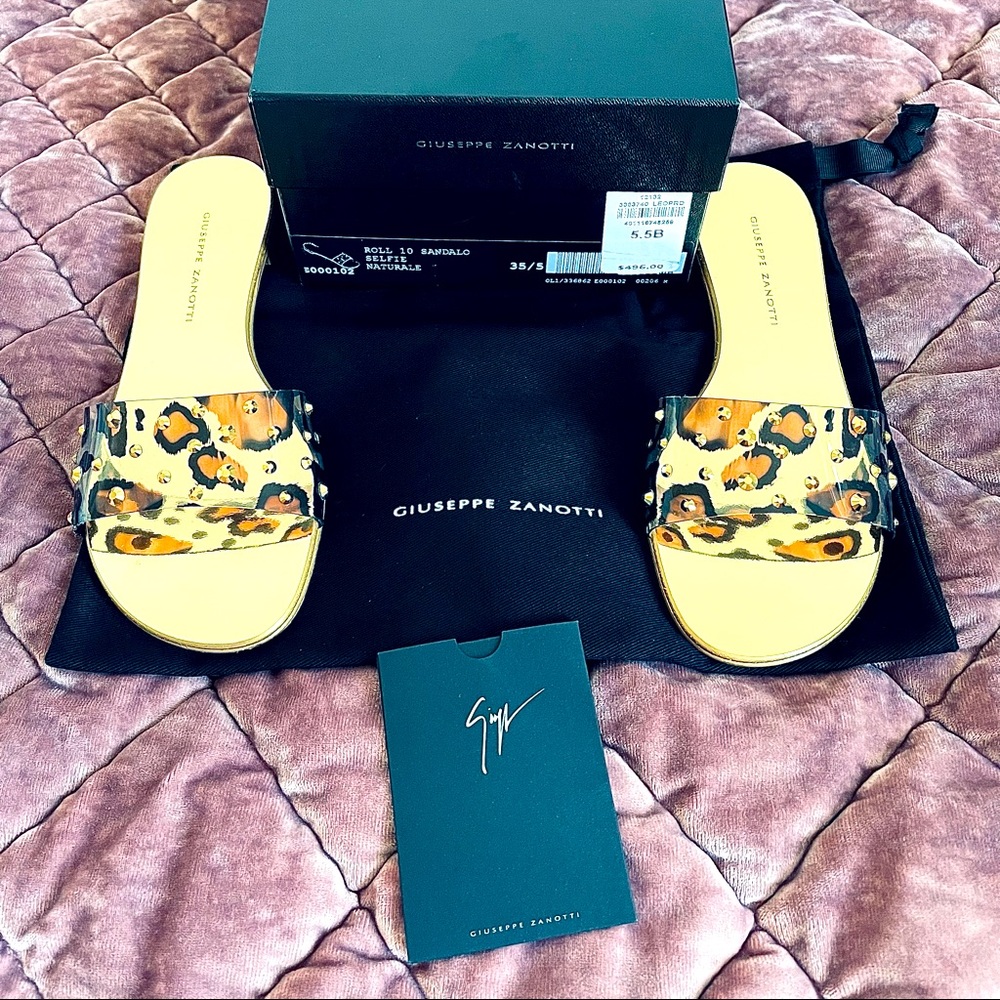 Giuseppe Zanotti Leopard slides in gold